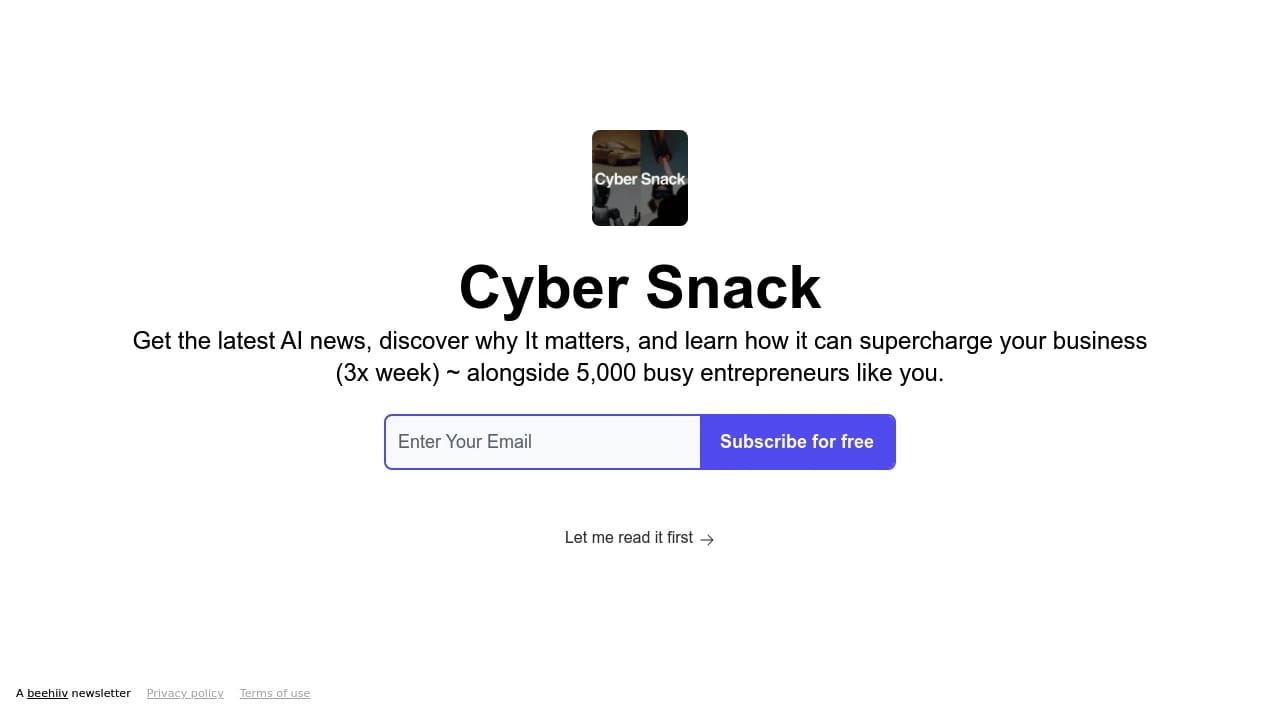 Screenshot of Cyber Snack website