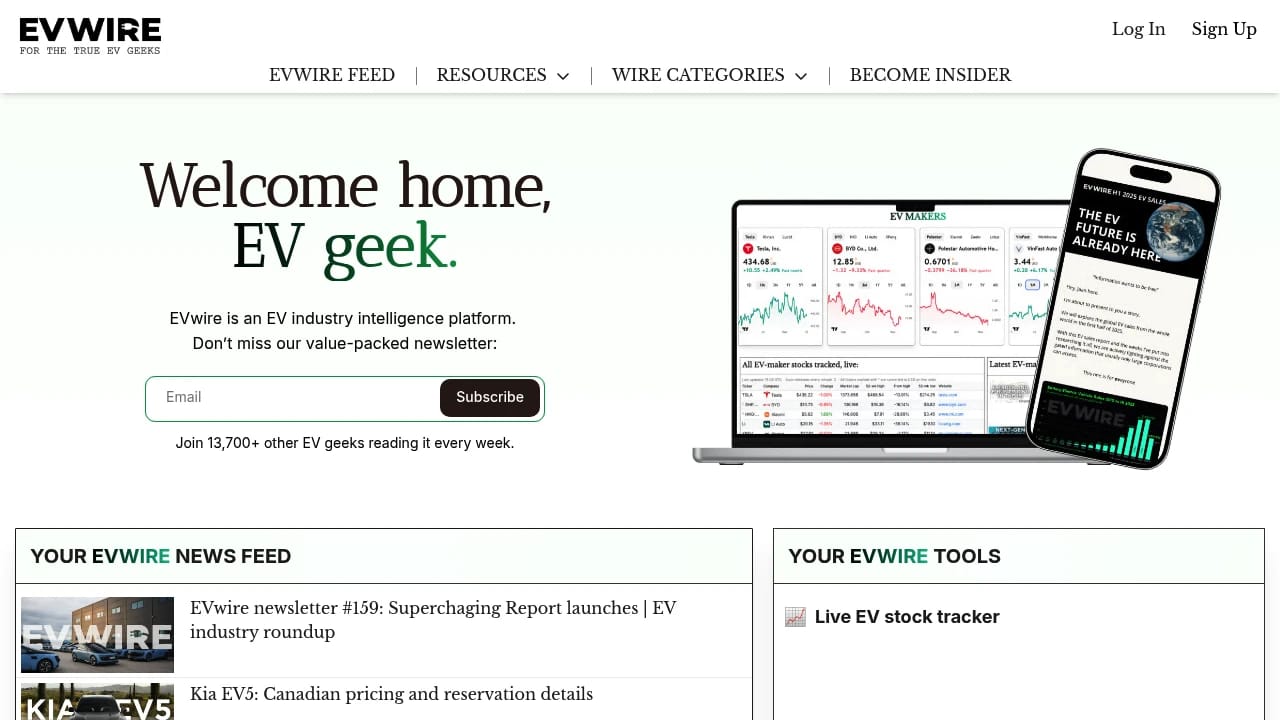Screenshot of EV Universe website