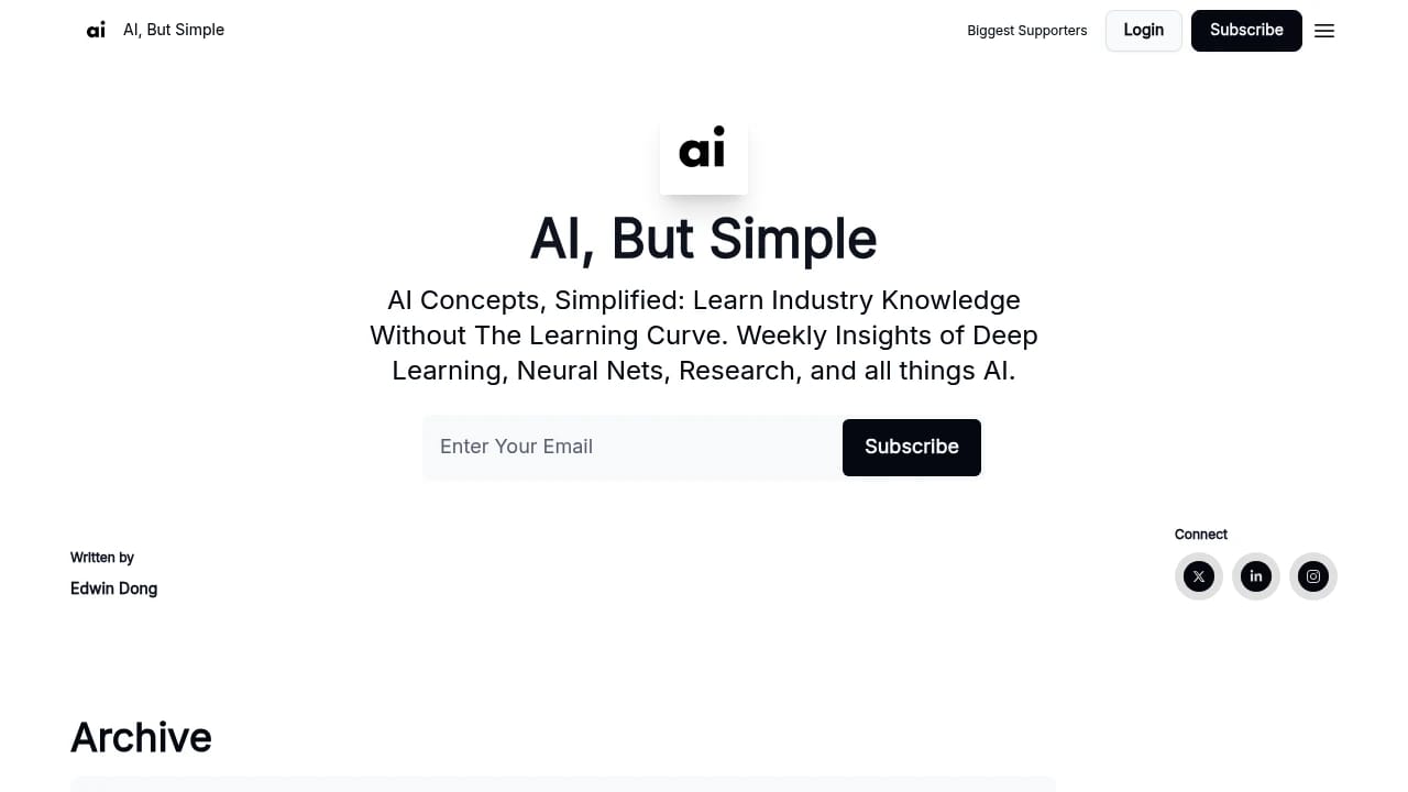 Screenshot of AI, But Simple website