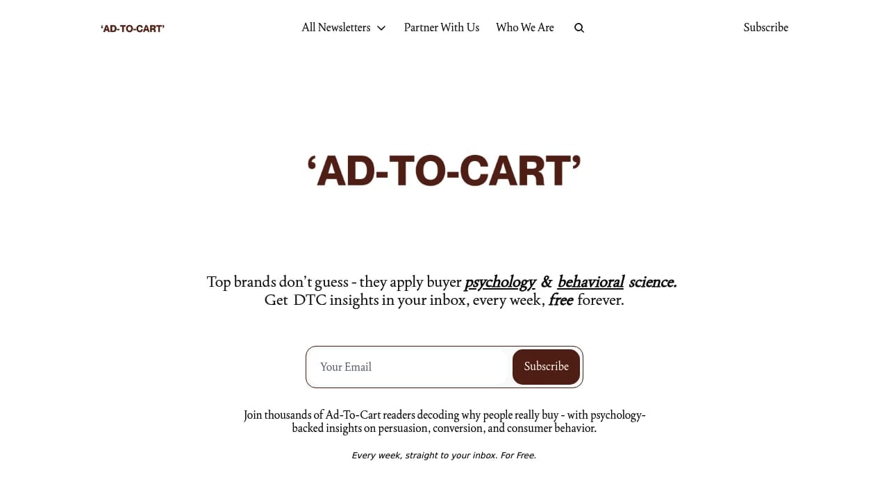 Screenshot of Ad-to-Cart website