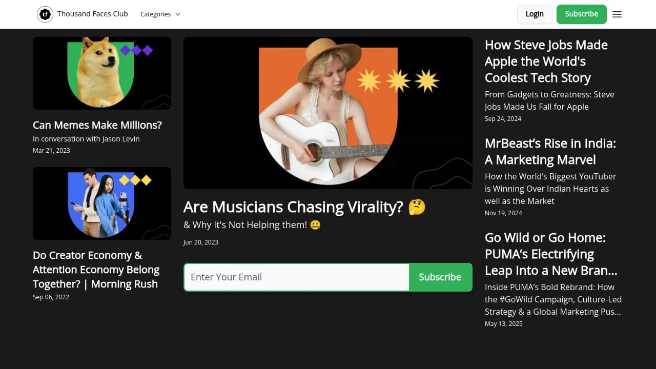 Screenshot of Thousand Faces Club website