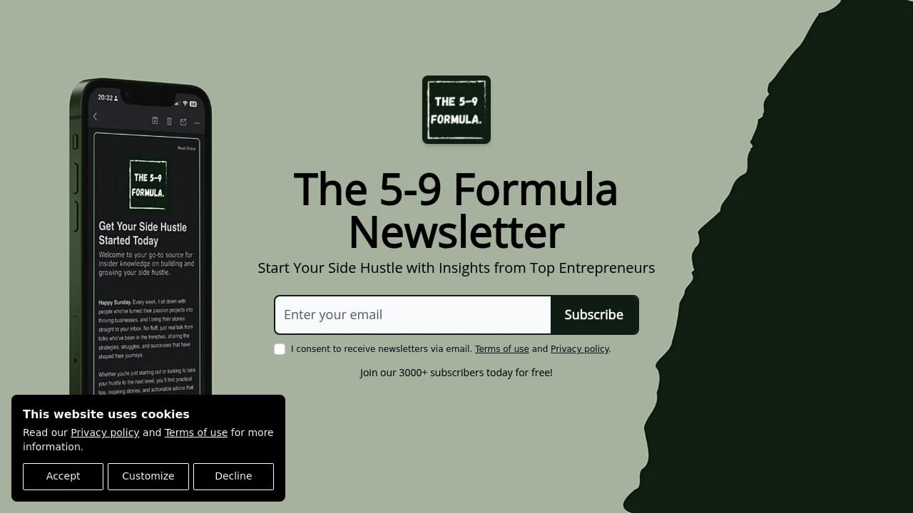 Screenshot of The Five to Nine Formula website