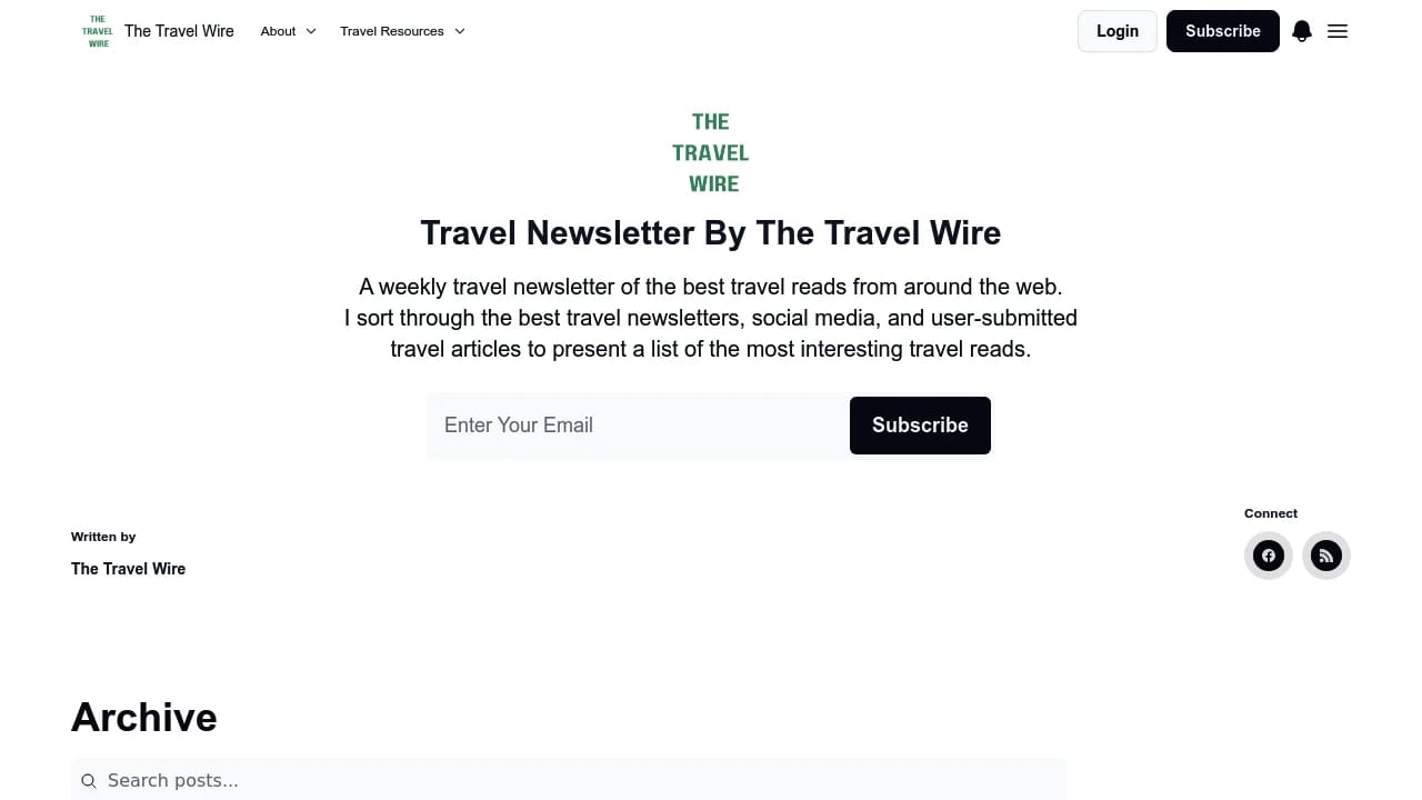 Screenshot of The Travel Wire website