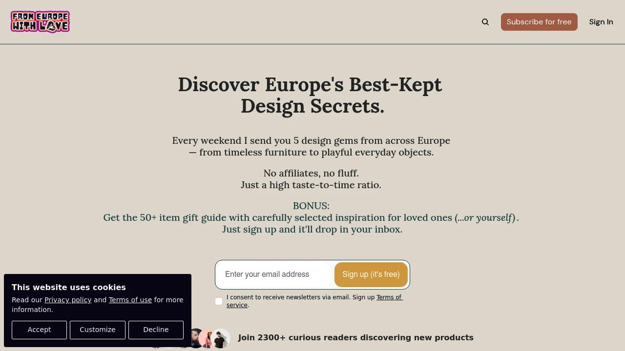 Screenshot of From Europe with Love website