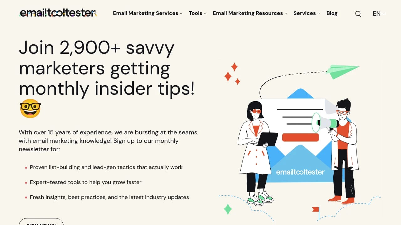 Screenshot of EmailTooltester Newsletter website