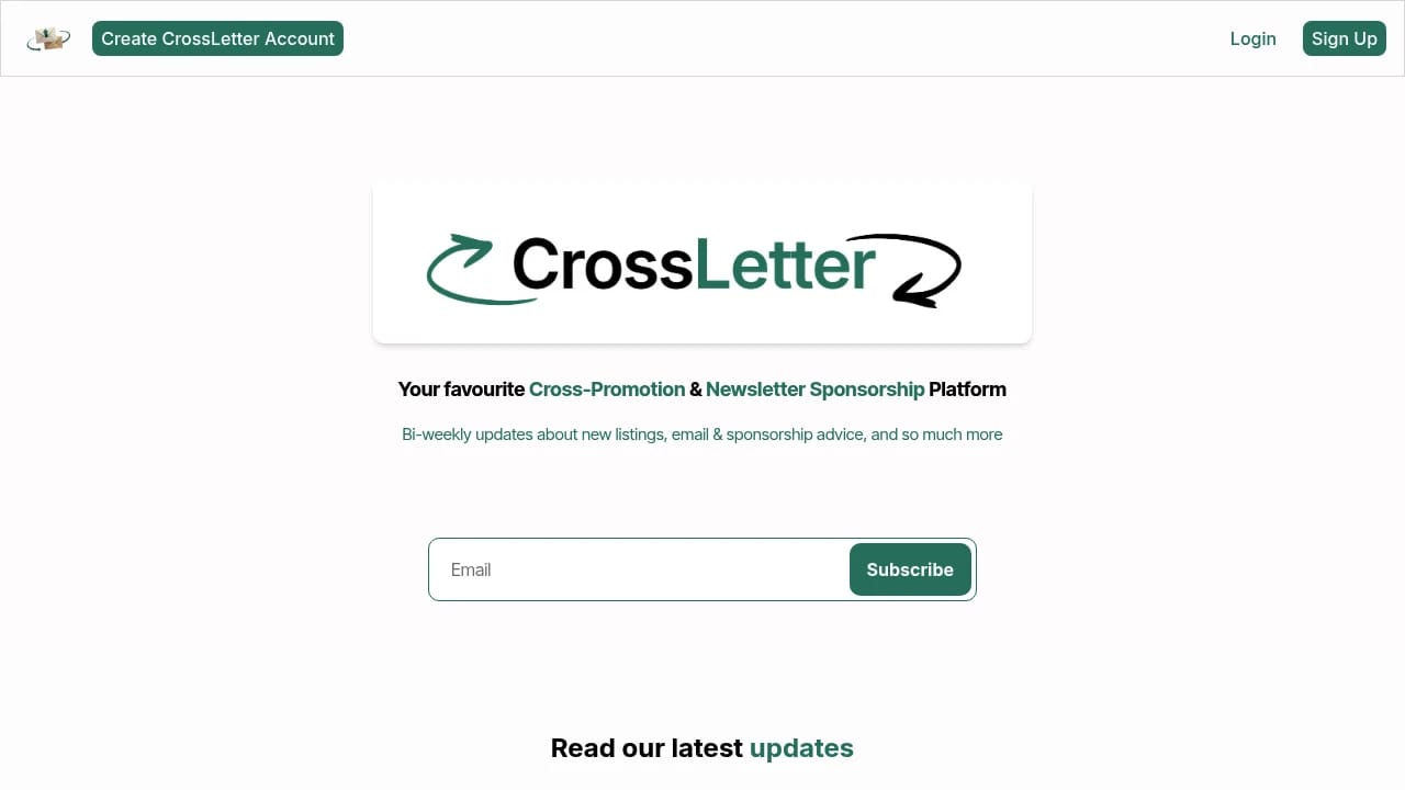 Screenshot of CrossLetter Newsletter website