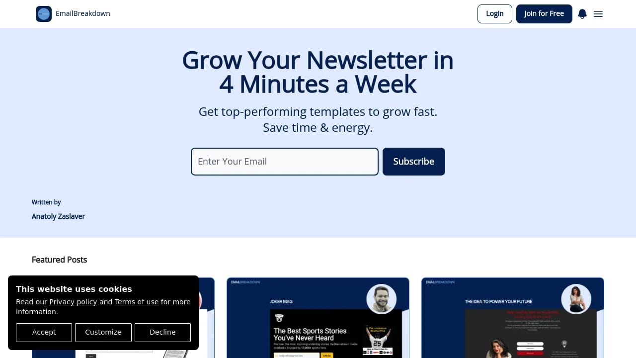 Screenshot of EmailBreakdown website