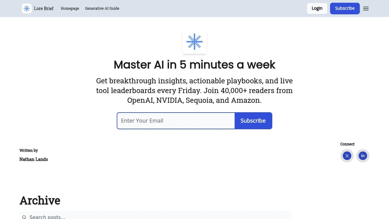 Screenshot of Lore Brief website