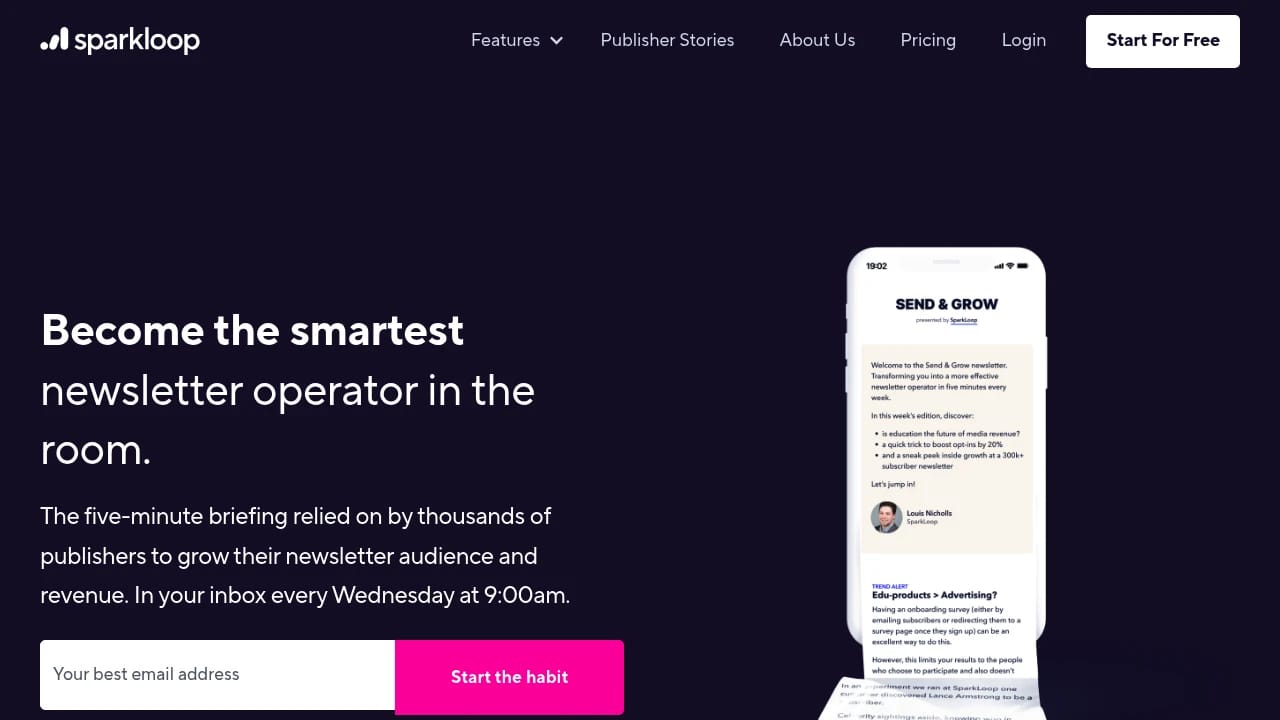 Screenshot of The Send & Grow newsletter website