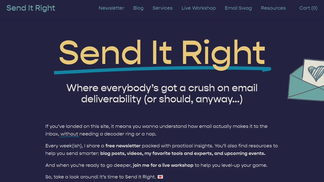 Screenshot of Send It Right website