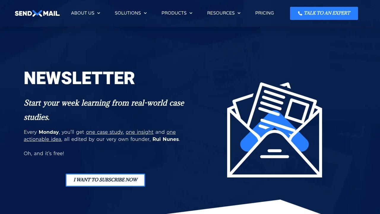 Screenshot of sendXmail Newsletter website