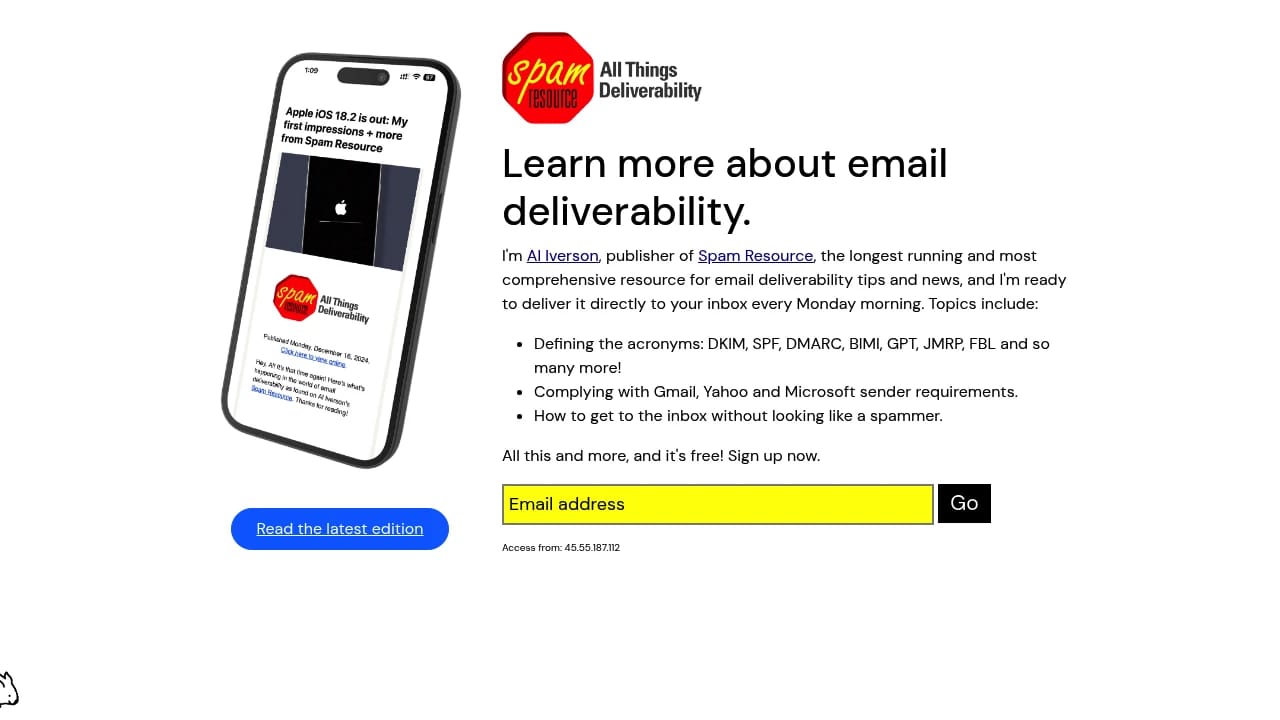 Screenshot of Spam Resource website