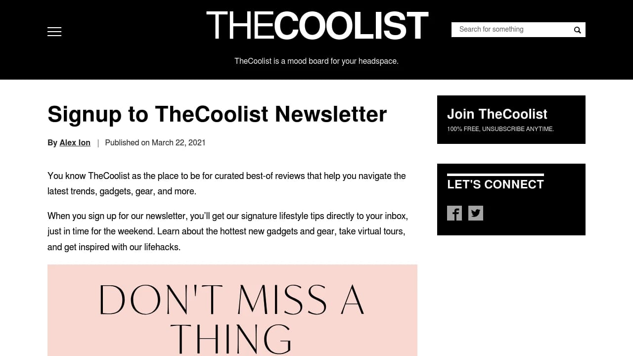 Screenshot of TheCoolist website