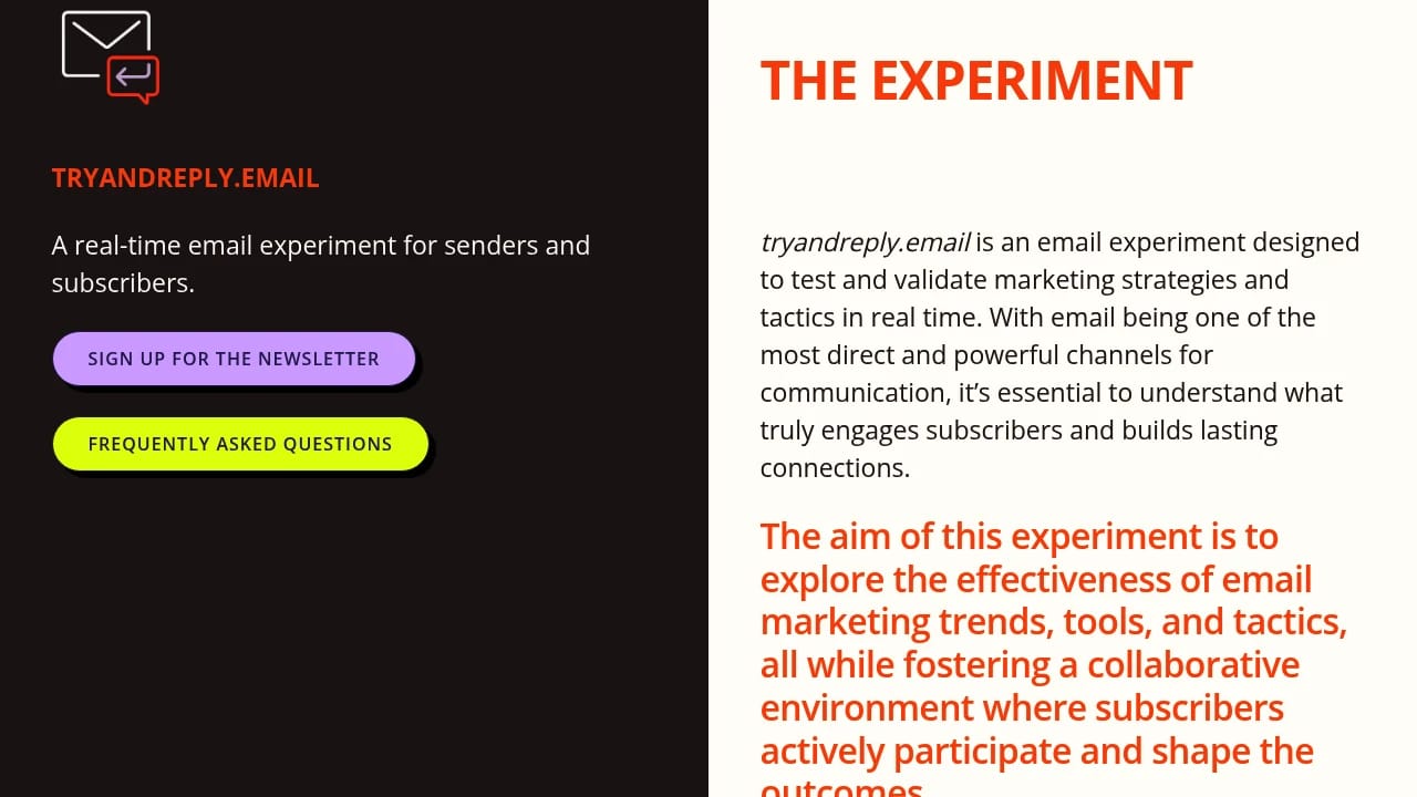 Screenshot of Try & Reply website