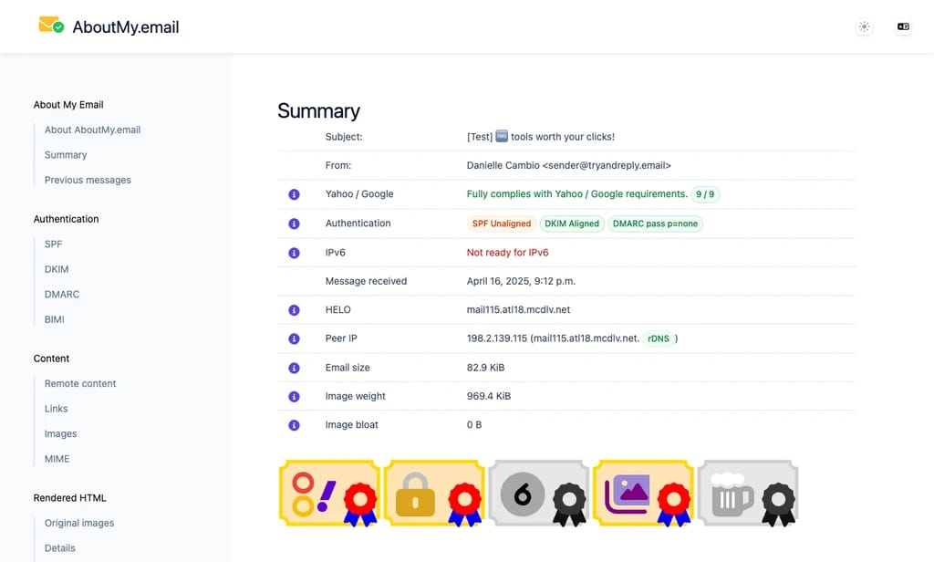 Screenshot of About My Email website