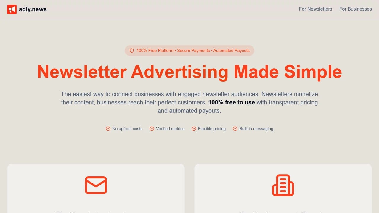 Screenshot of adly.news website