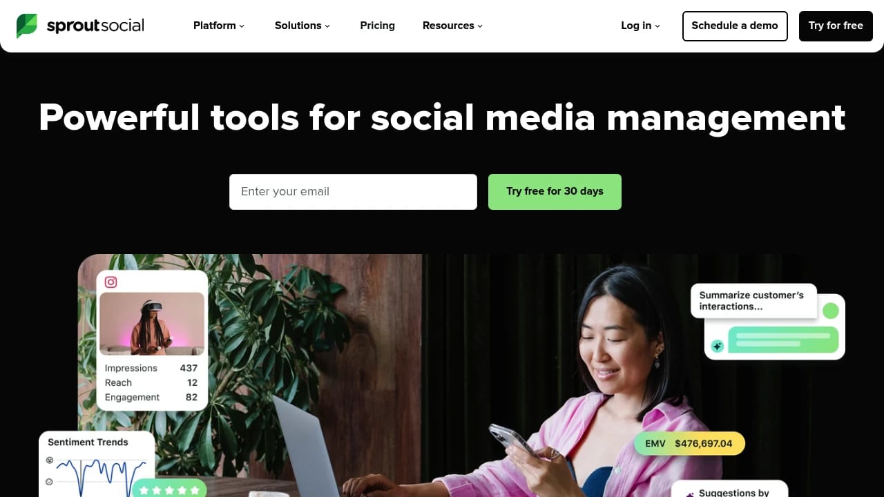 Screenshot of Sprout Social website