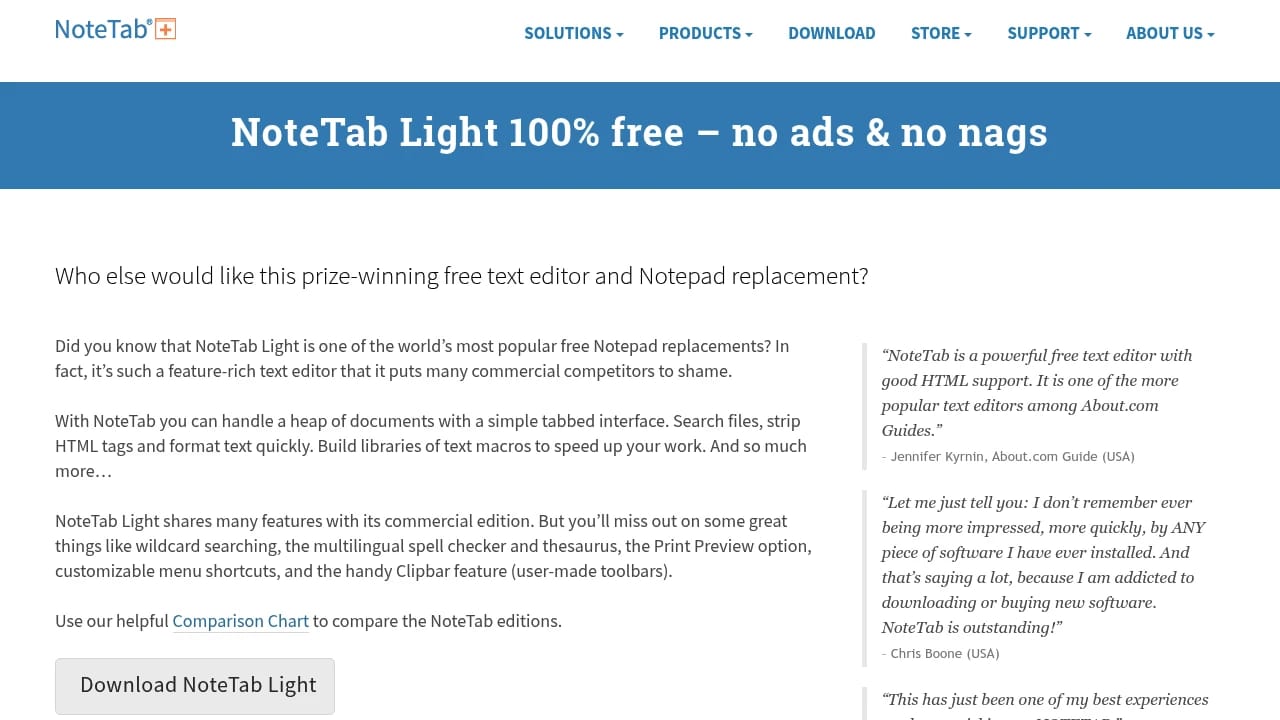 Screenshot of NoteTab website