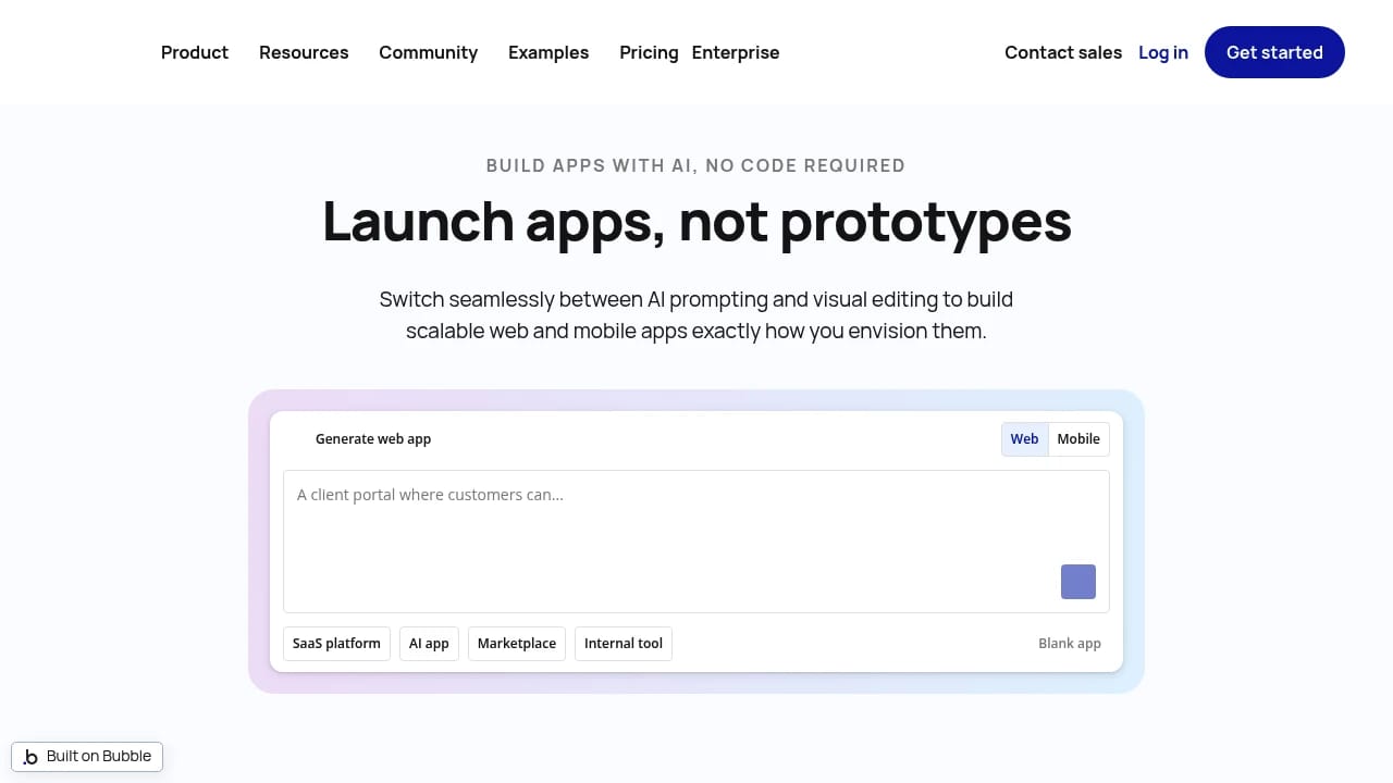 Screenshot of Bubble website