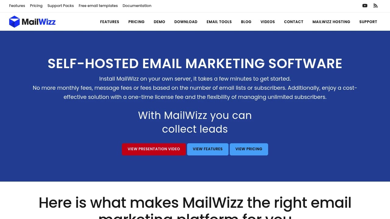 Screenshot of MailWizz website