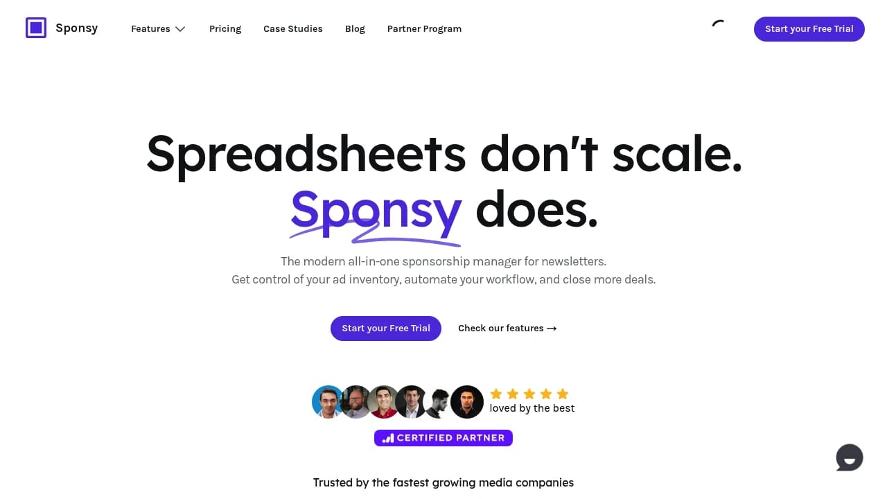 Screenshot of Sponsy website