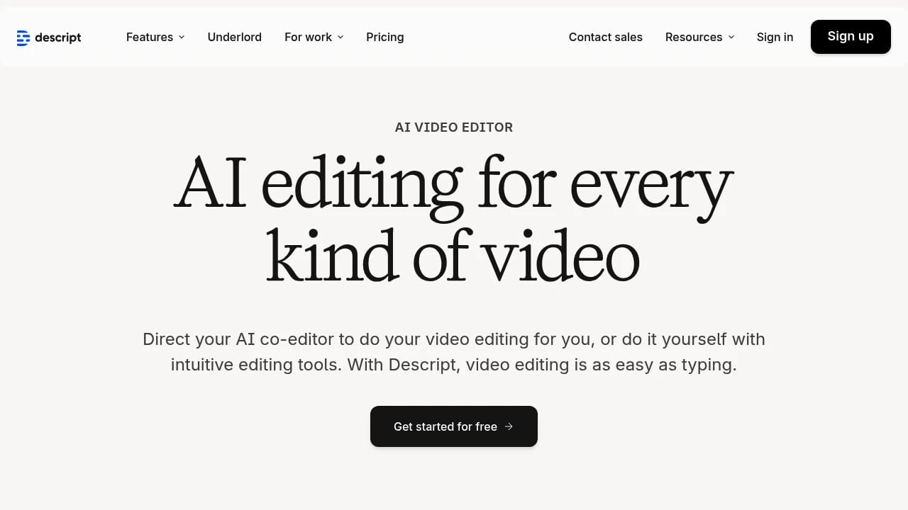 Screenshot of Descript website
