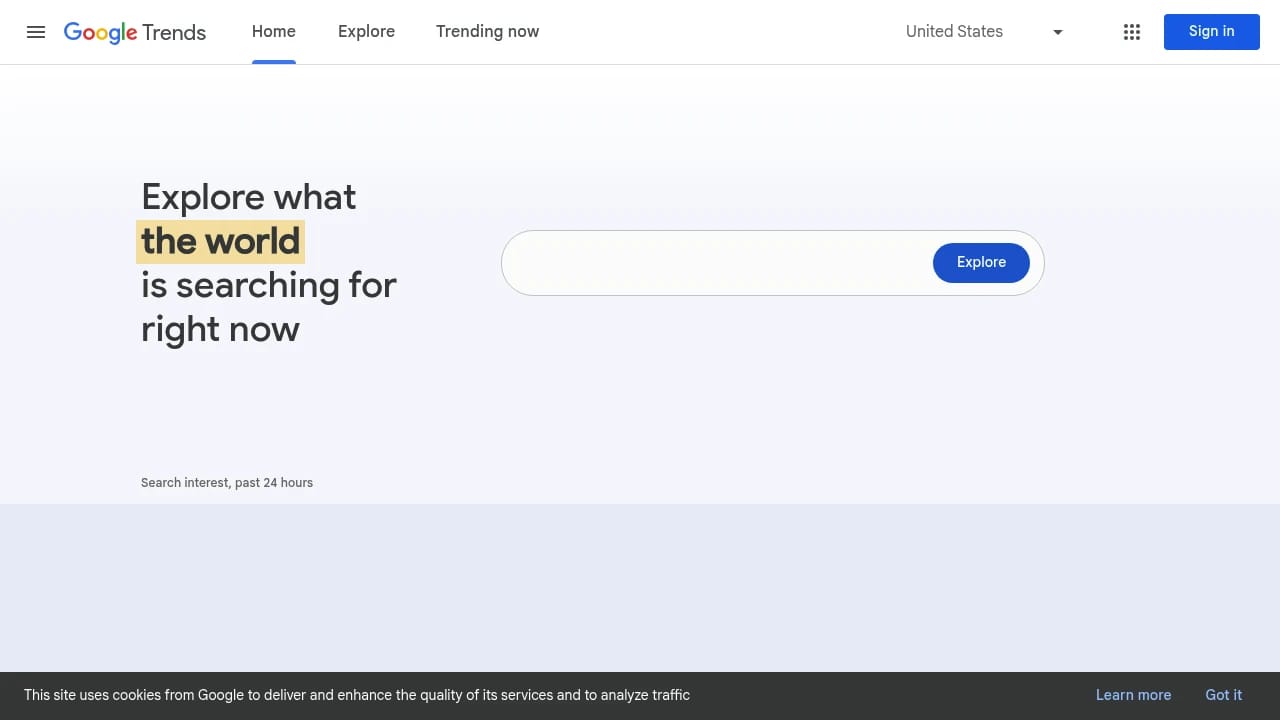 Screenshot of Google Trends website