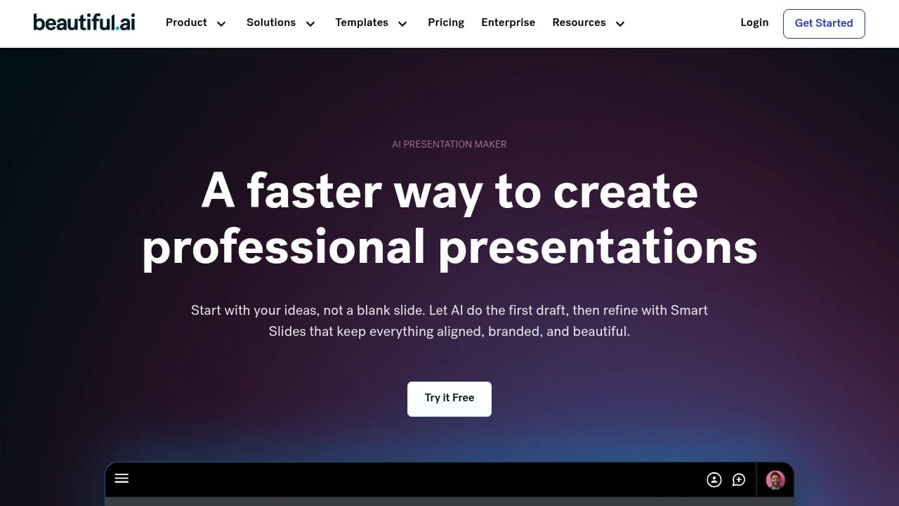 Screenshot of Beautiful.ai website