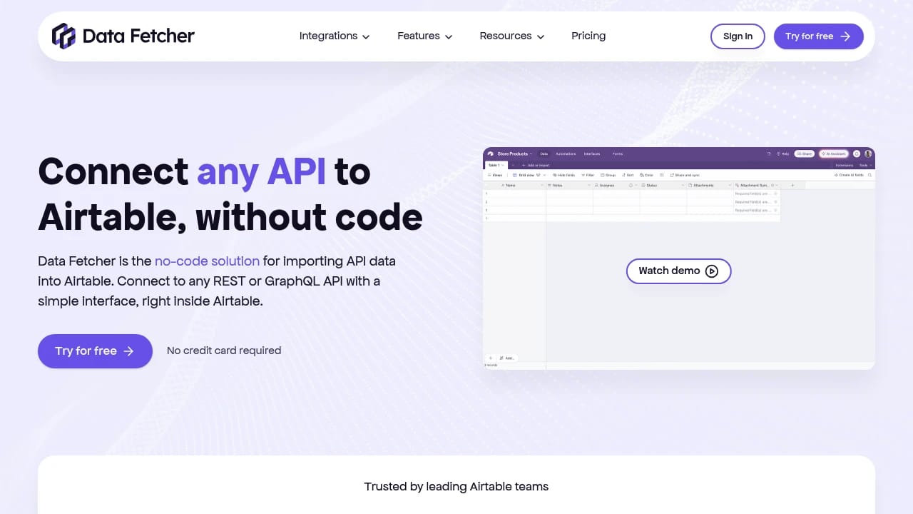 Screenshot of DataFetcher website
