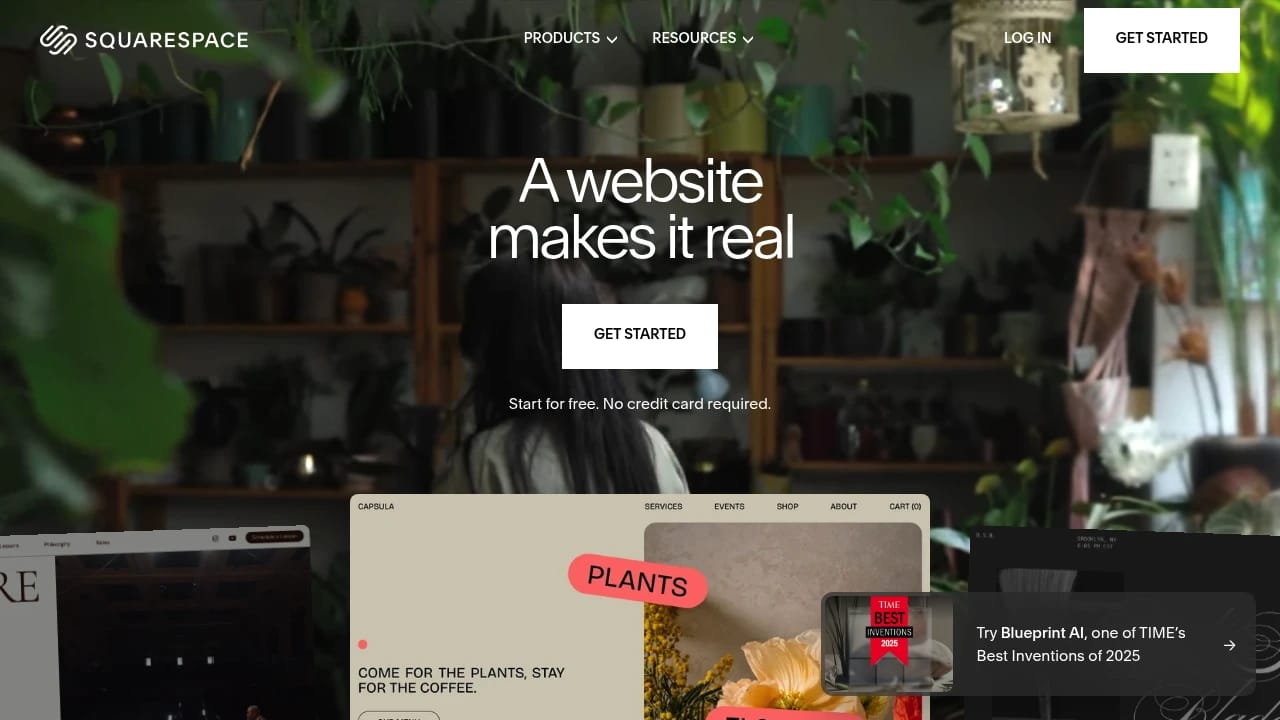 Screenshot of Square Space website