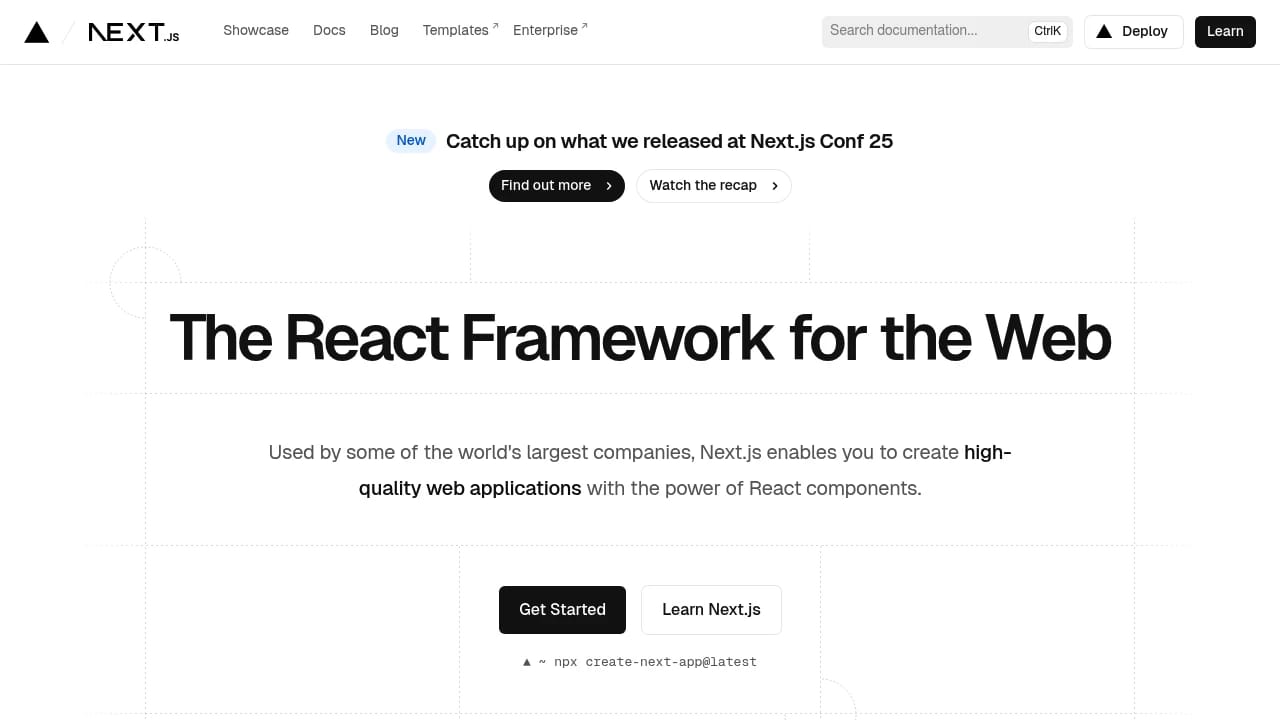 Screenshot of Next.js website