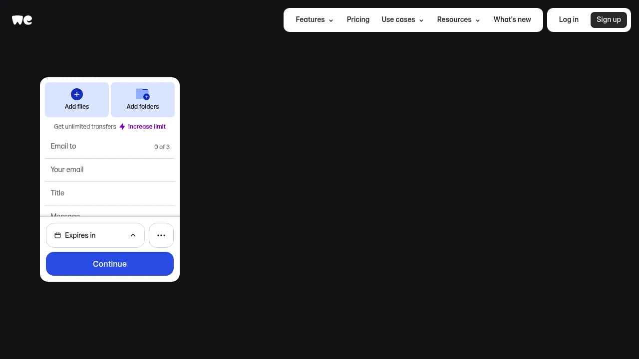 Screenshot of WeTransfer website