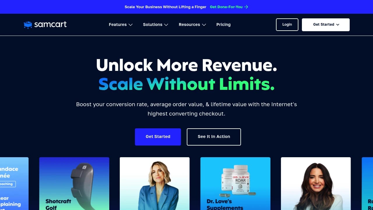 Screenshot of Samcart website