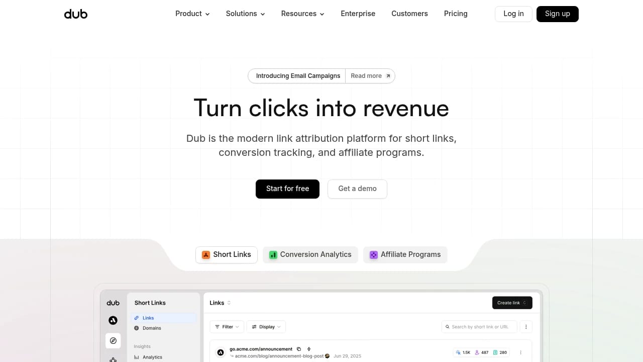 Screenshot of Dub website