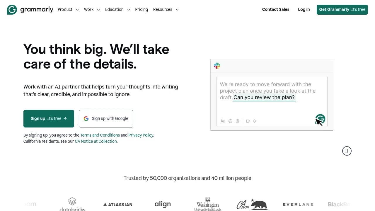 Screenshot of Grammarly website