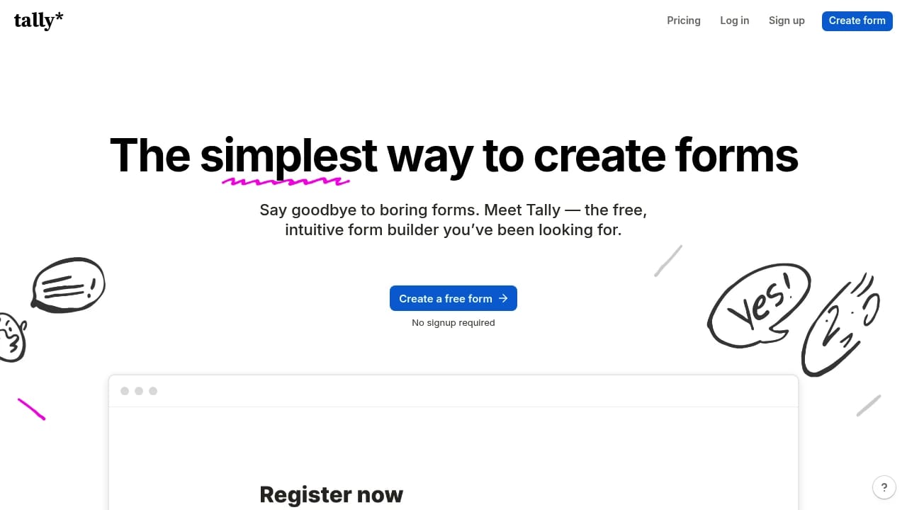Screenshot of Tally website