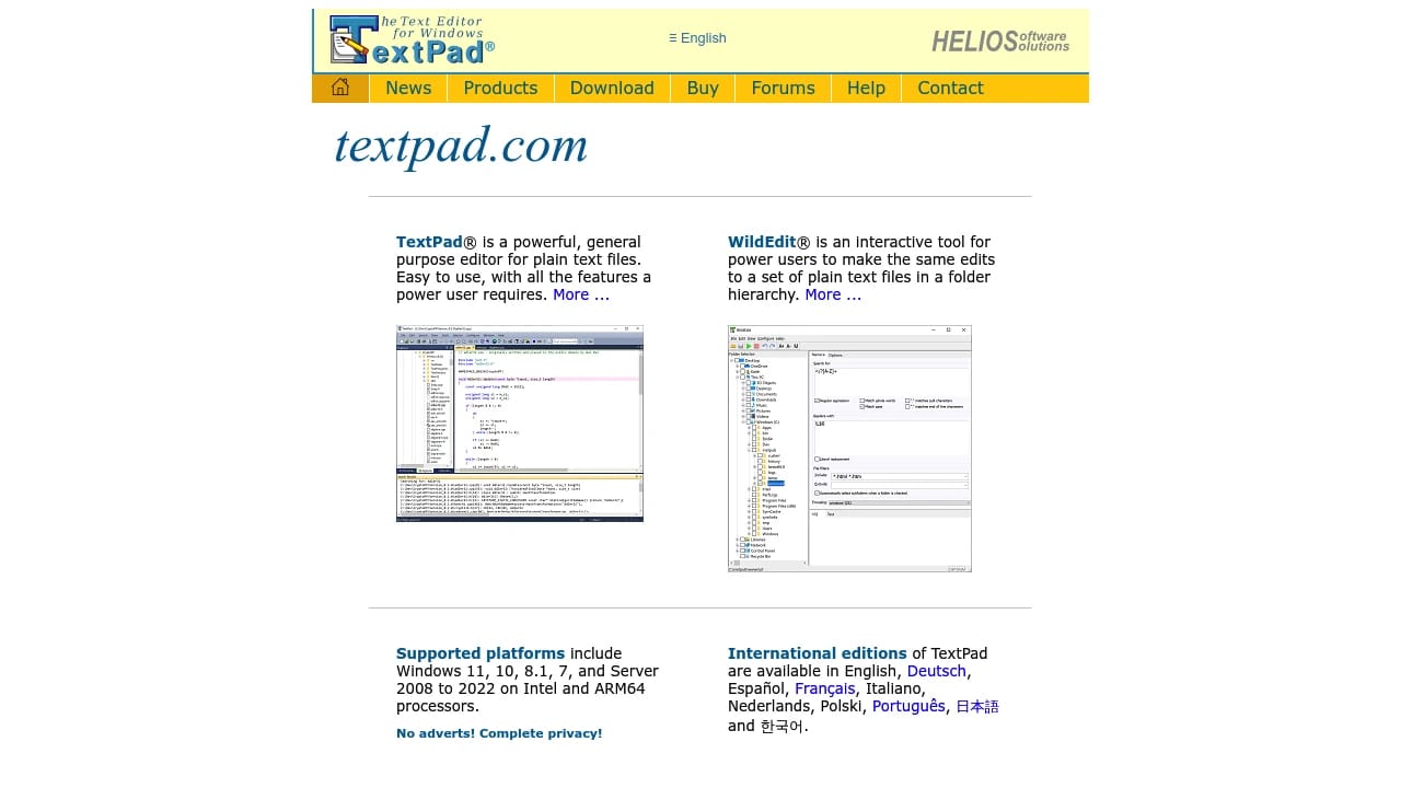 Screenshot of Textpad website