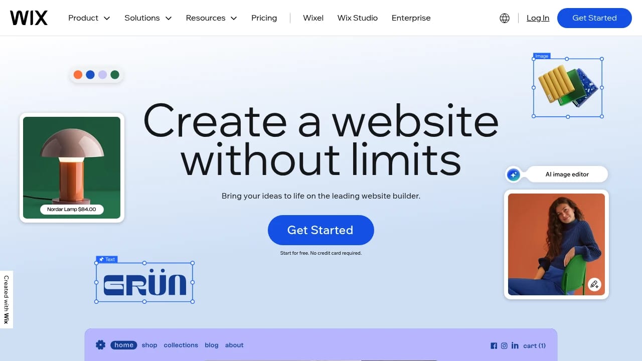 Screenshot of Wix website