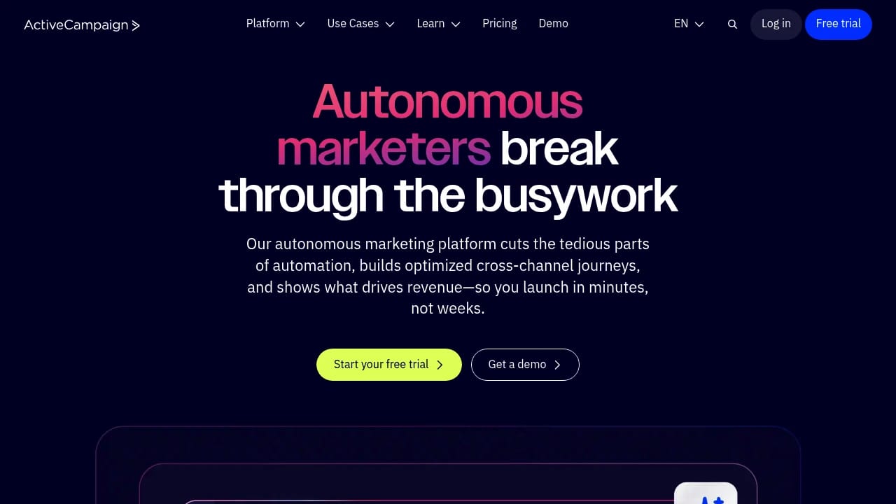 Screenshot of ActiveCampaign website