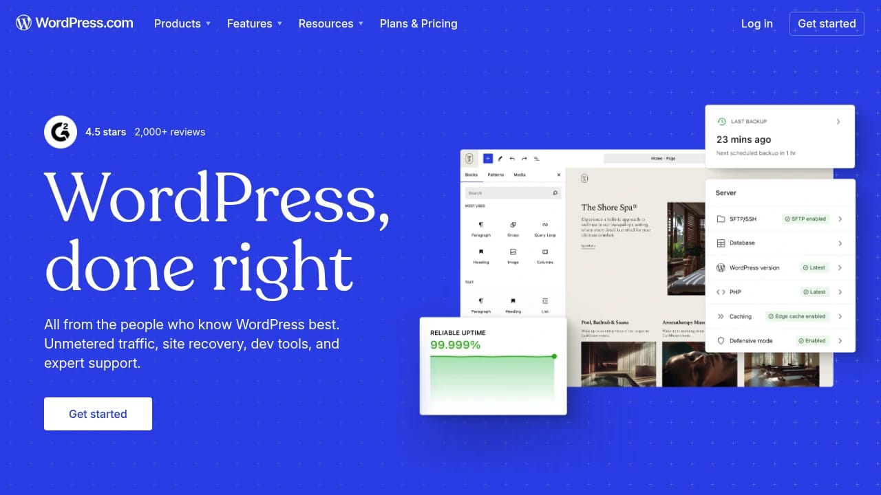 Screenshot of Wordpress website