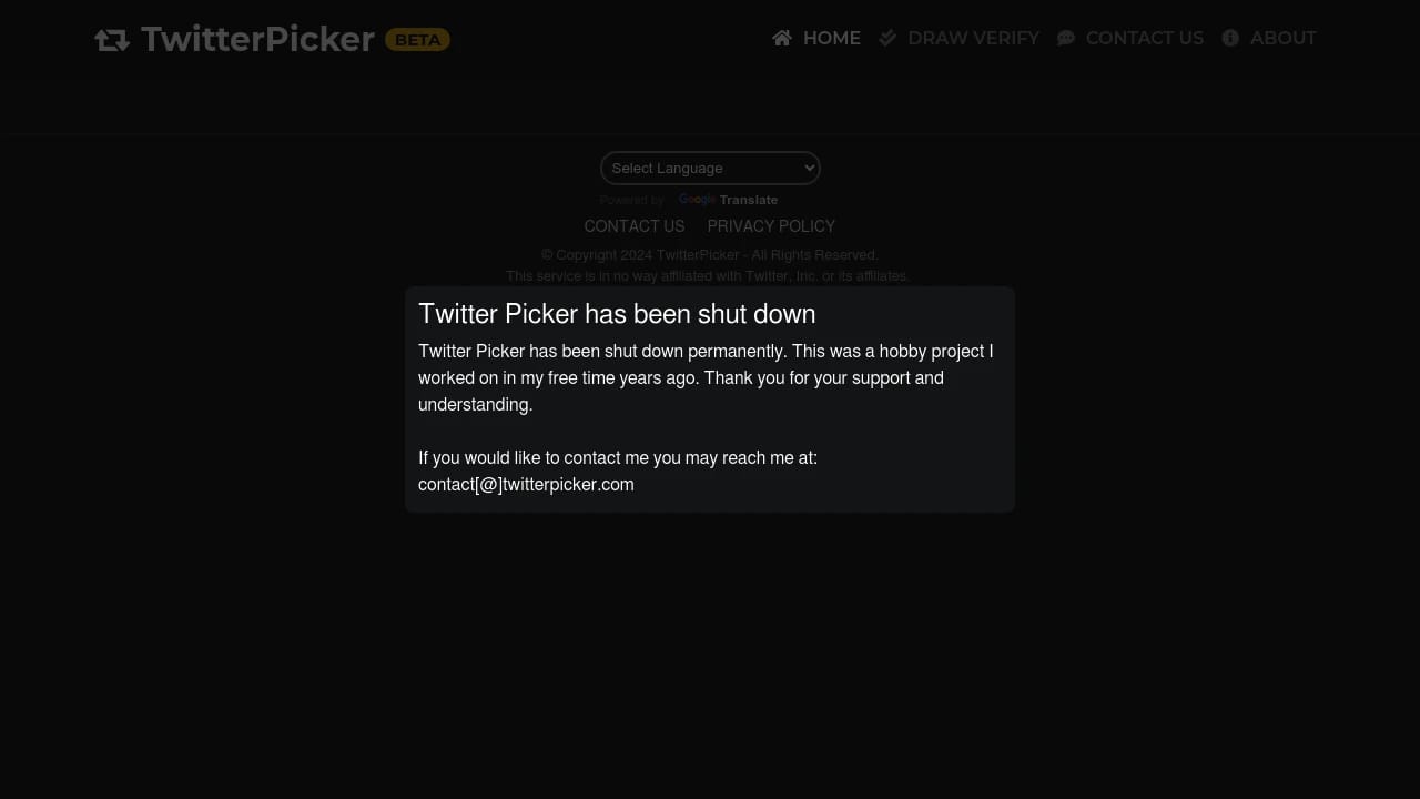 Screenshot of Twitter Picker website