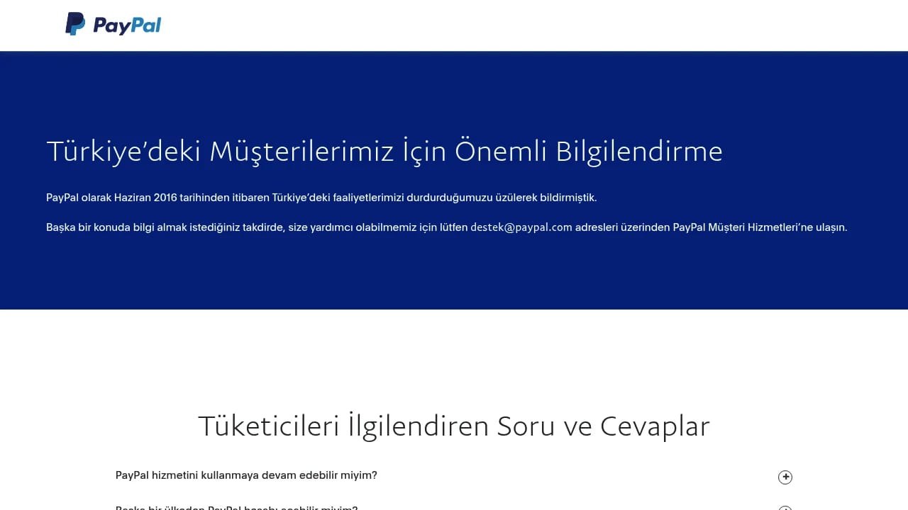 Screenshot of PayPal website