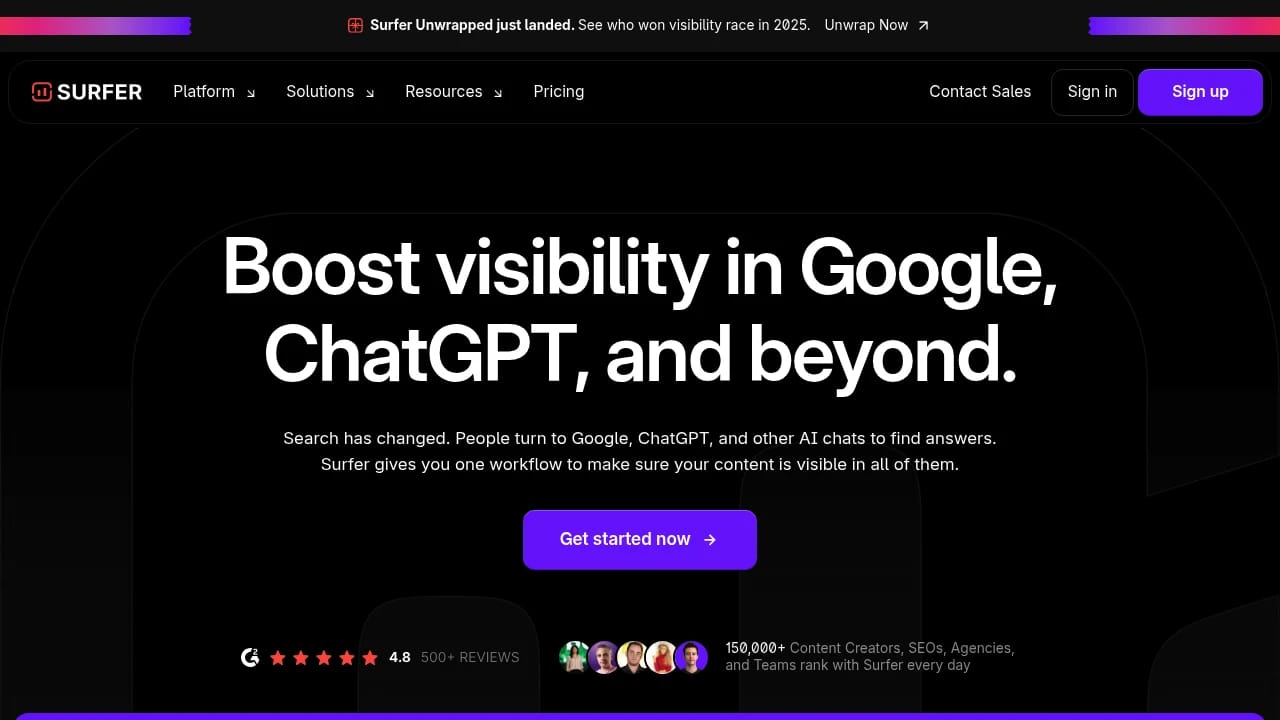 Screenshot of SEO Surfer website