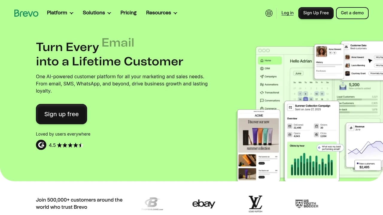 Screenshot of Brevo (Formerly Sendinblue) website