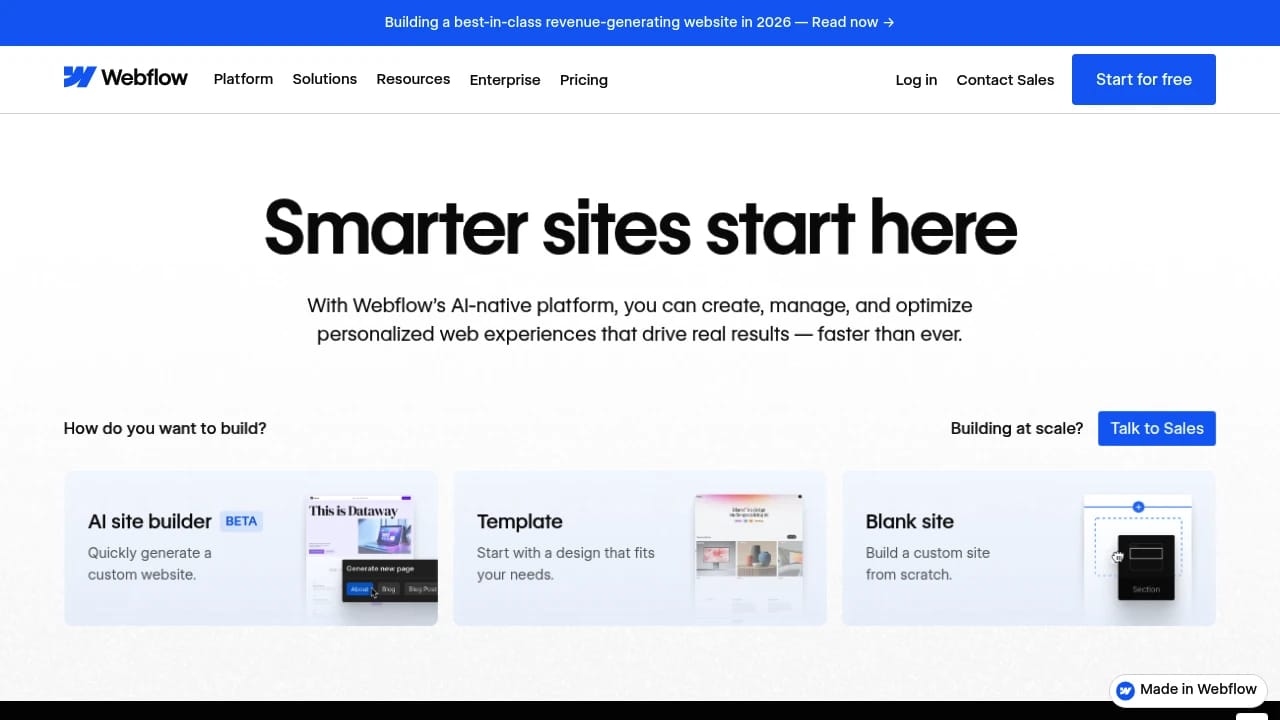Screenshot of Webflow website
