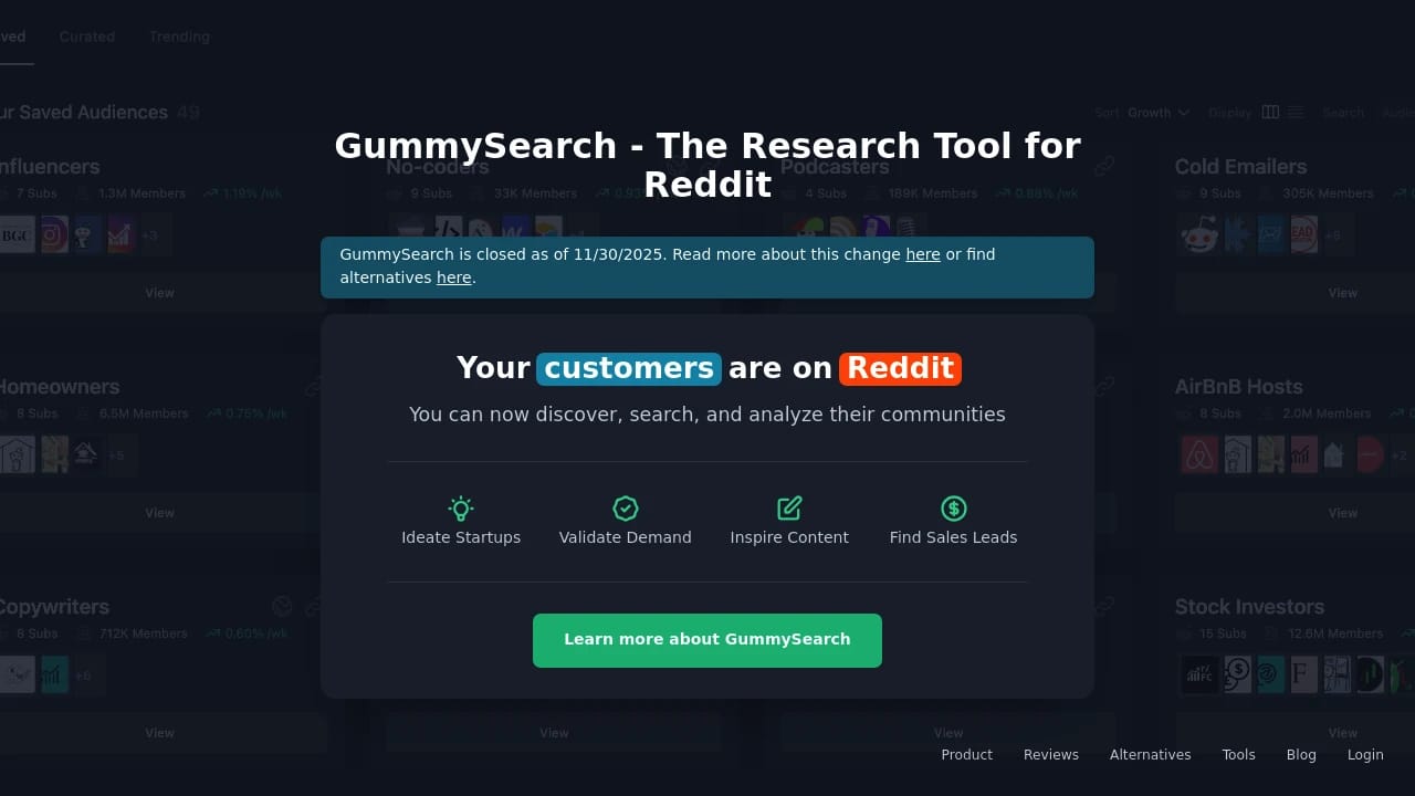 Screenshot of Gummysearch website