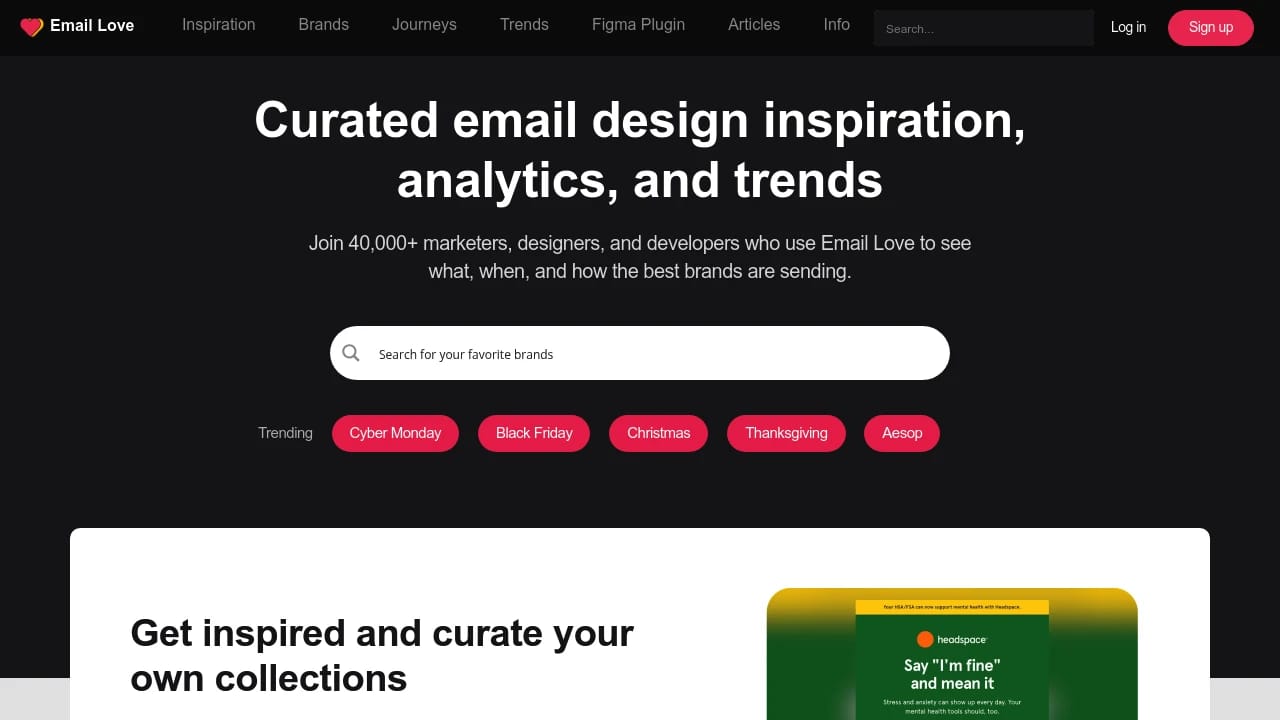 Screenshot of Email Love website