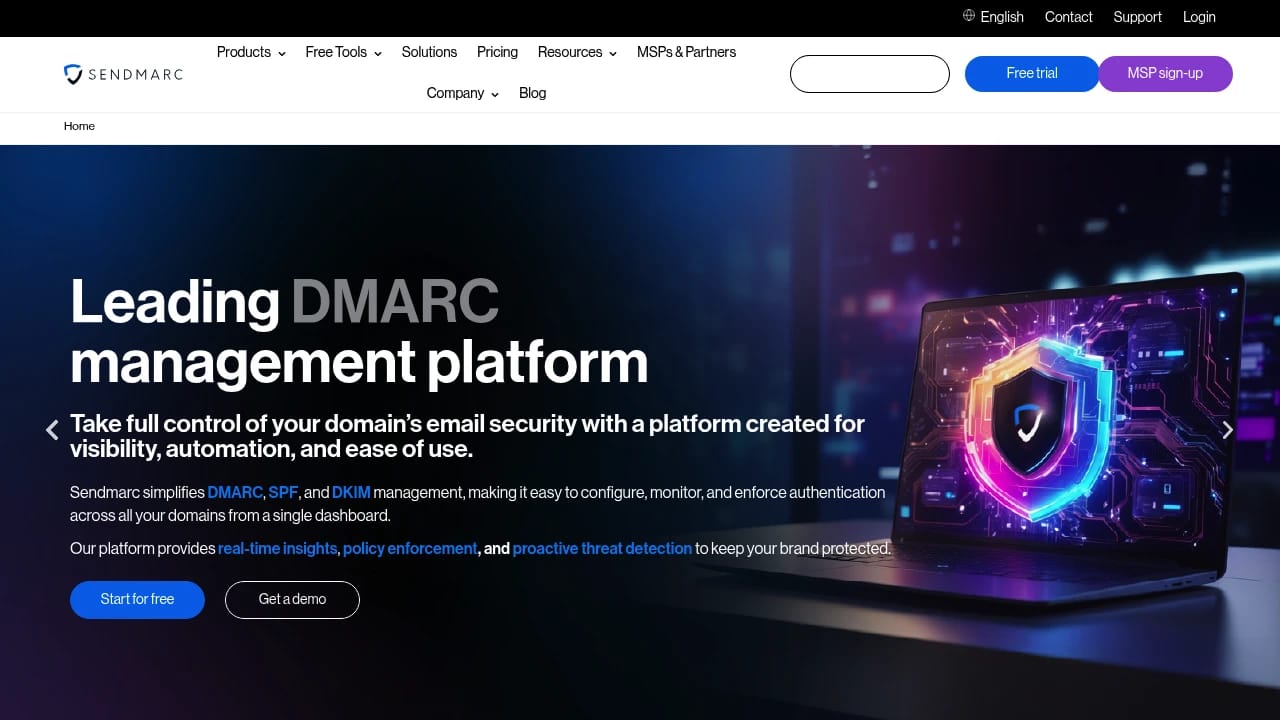 Screenshot of Sendmarc website
