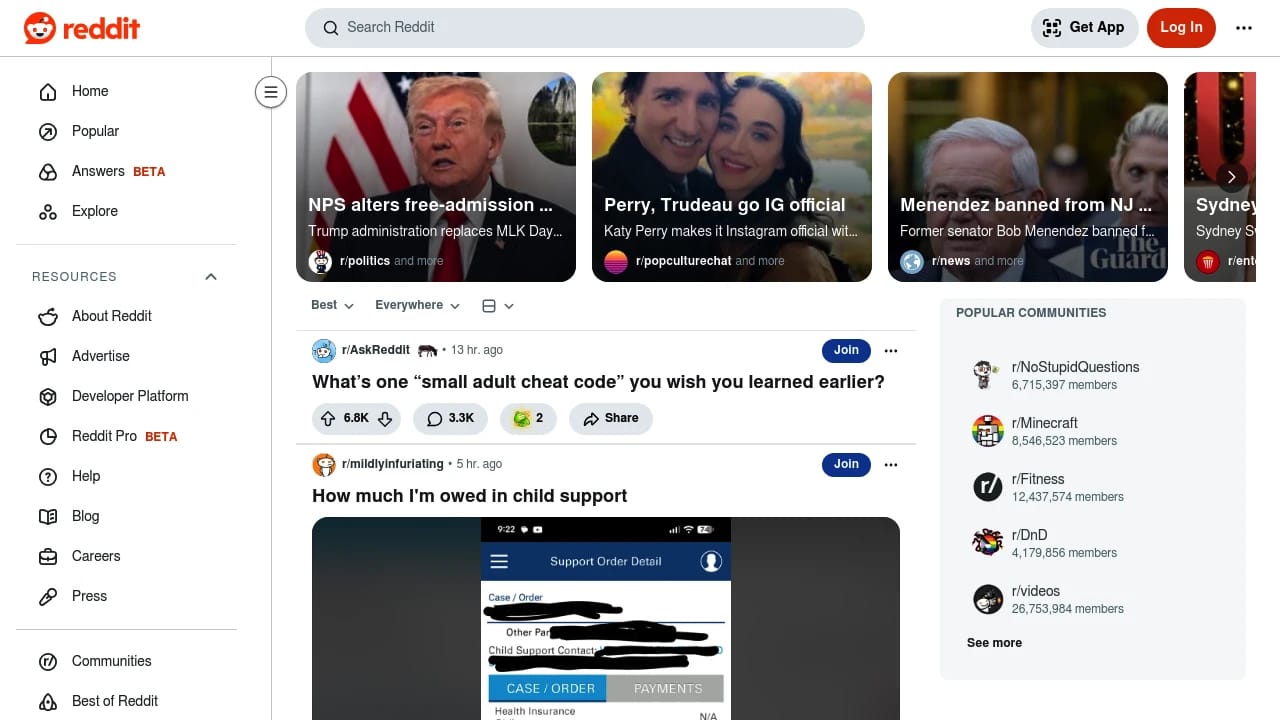 Screenshot of Reddit website