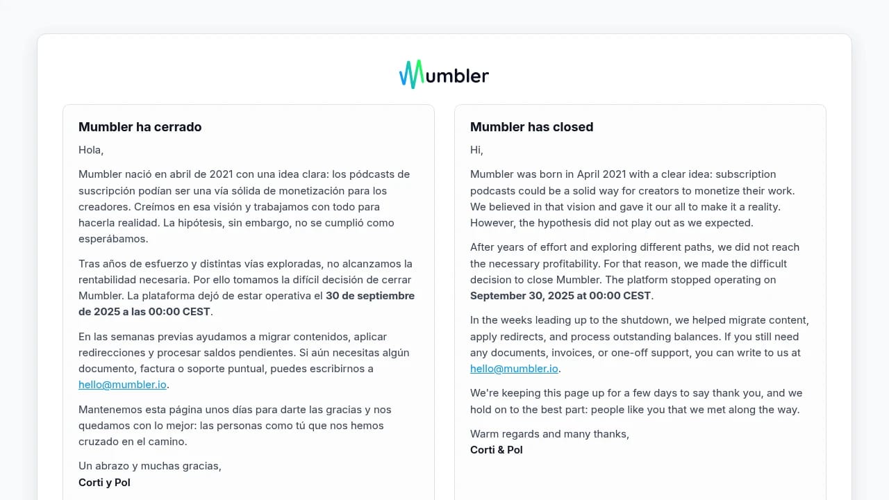 Screenshot of Mumbler.io website